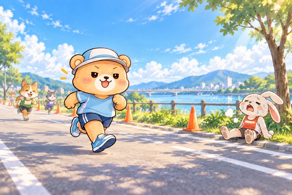 マイペースを守って10kmを走るクマのナビ助