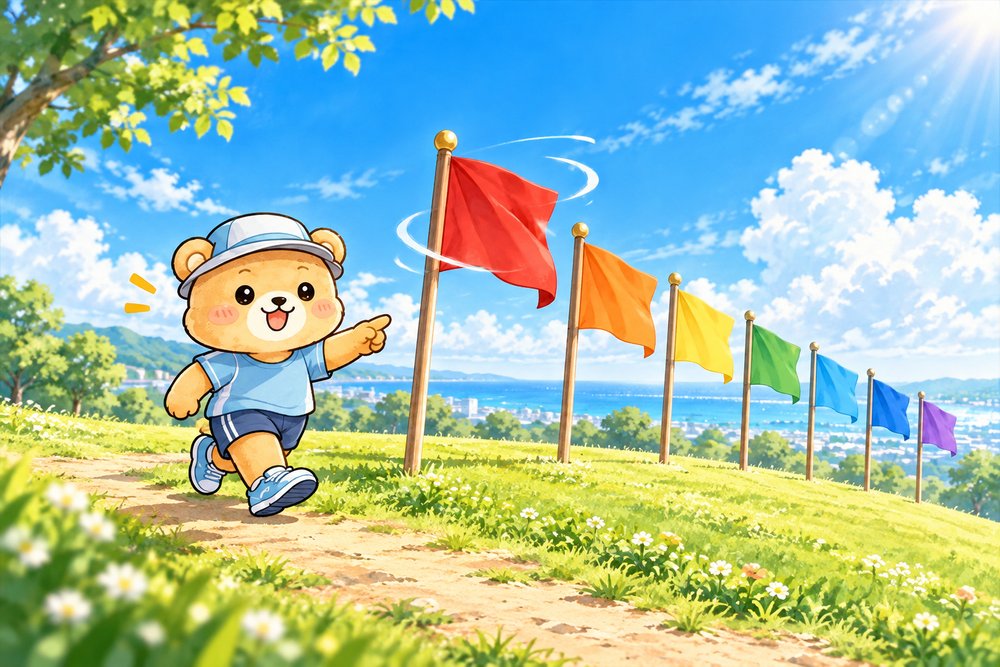 7色の旗から選ぶクマのナビ助