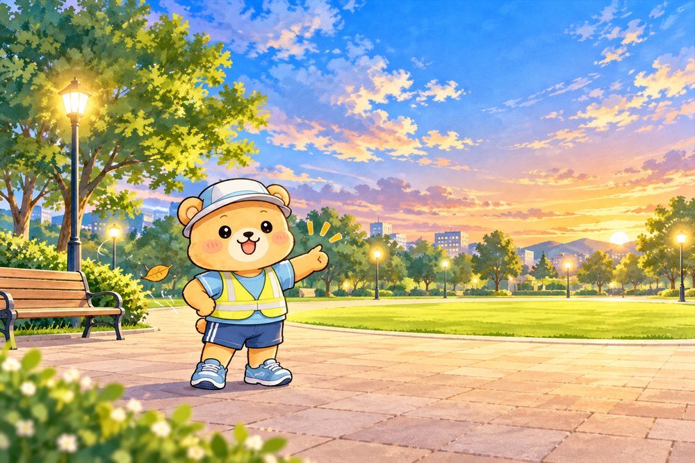 明るく見通しのいい広場を選んで安心するクマのナビ助