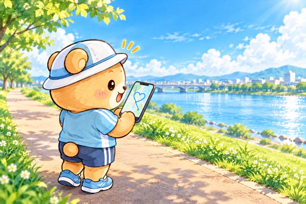 走ったルートがハート形になって驚くクマのナビ助