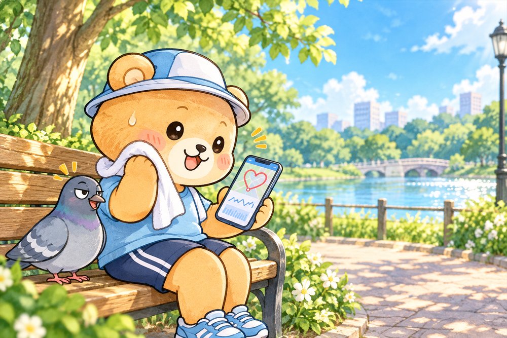 走ったコースの記録をスマホで見るクマのナビ助