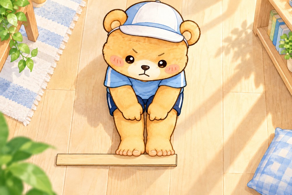 足の長さを定規で測るクマのナビ助