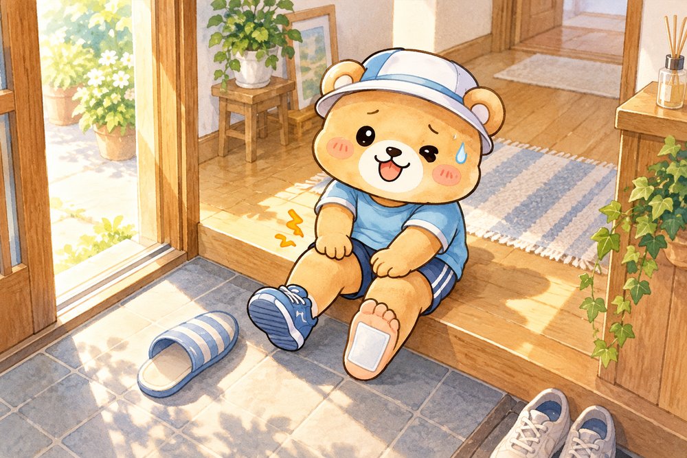 走り始めて数日後にふくらはぎをさするクマのナビ助