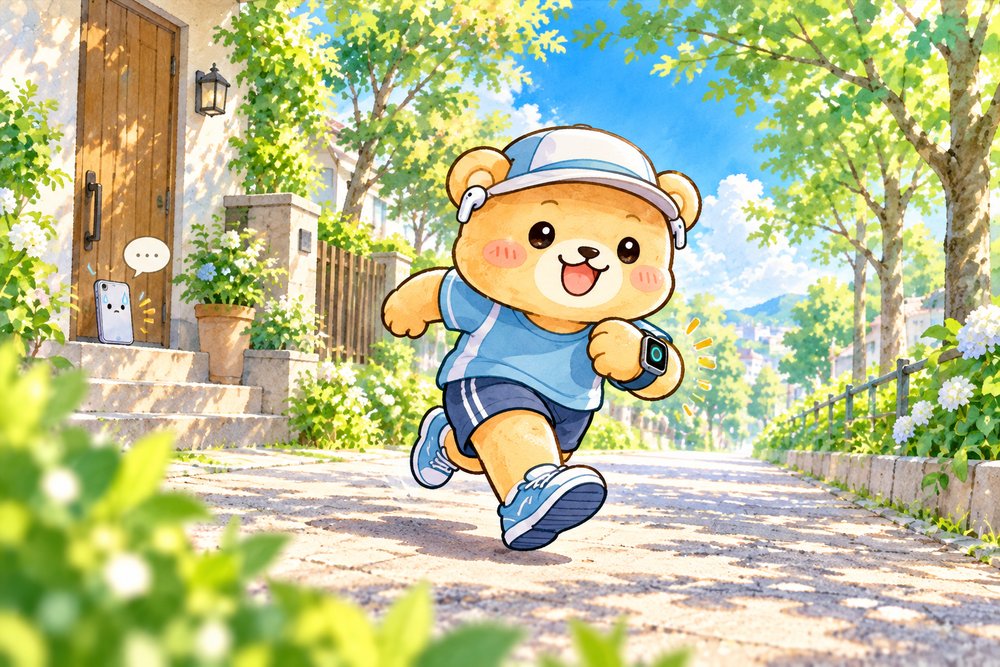 スマホを家に置いて身軽に走るクマのナビ助
